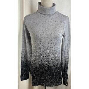 Athleta Turtleneck Top Medium Grey Black Ombre Ribbed Long Sleeve S/631825-00